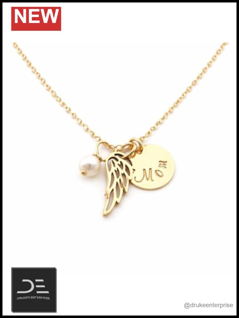 14k Gold Filled Angel Wing Mom Necklace Freshwater Pearl Memorial